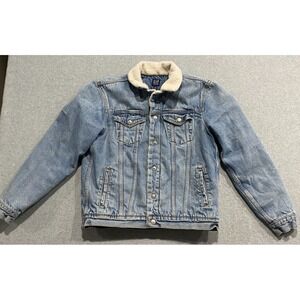 Gap Sherpa Fleece Lined Light Wash Denim Jacket Cowboy Coat Size M w/Pockets
